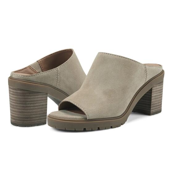 Lucky Brand Dalley Taupe Leather Peep-Toe Mules – Women’s 7M - Picture 1 of 6